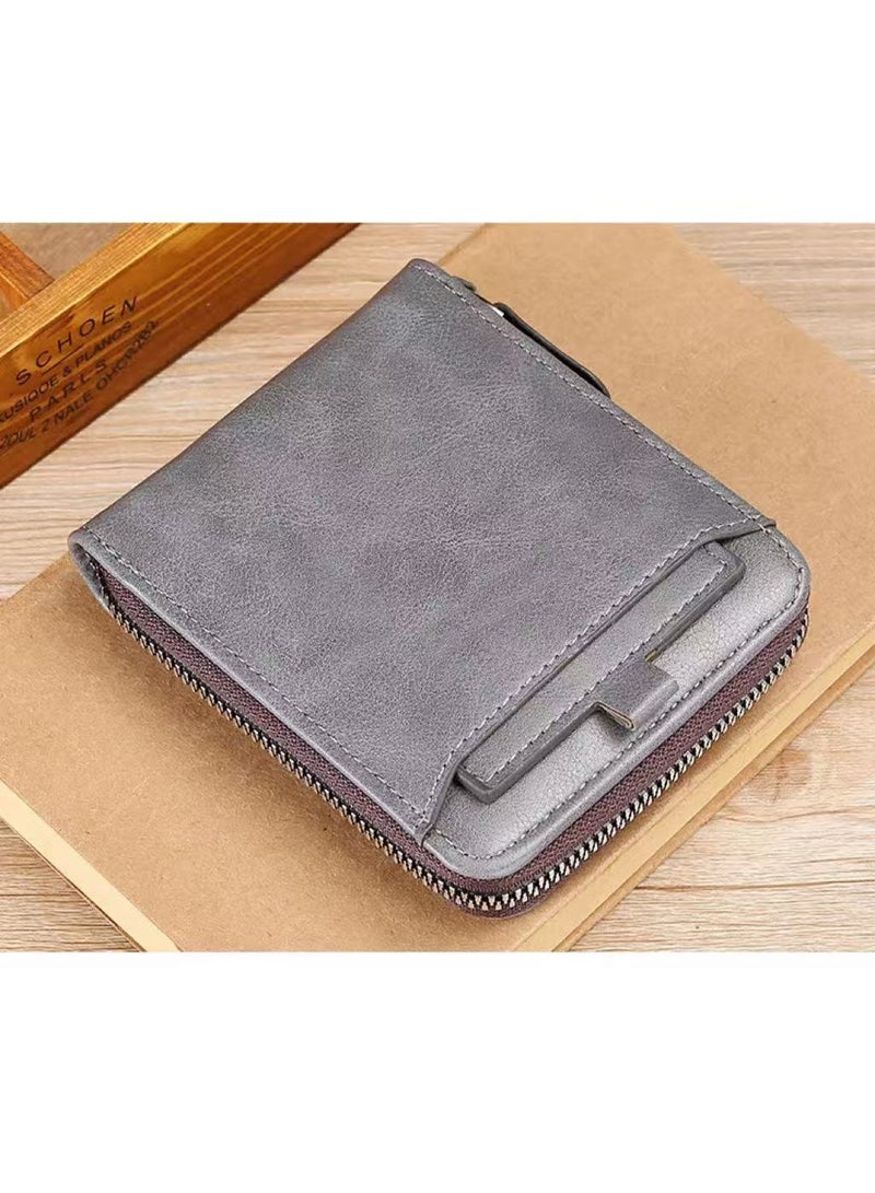 Goolsky Men's Faux Leather Fashion Business Wallet Solid Color Anti-Skimming Horizontal Design Large Capacity Zipper Short Wallet Card Holder Men's Coin Purse Holds Credit Cards, ID Cards, Bills, and Coins Ideal Holiday Gift Choice - Image 4